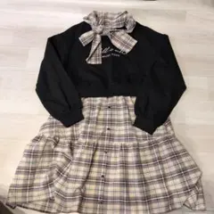 ワンピース ブラック/チェック リボン付き