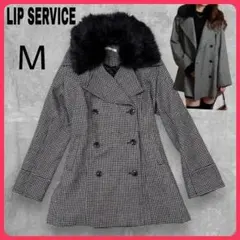 LIP SERVICE ファーカラーPコート千鳥柄 M ダブルブレストコート