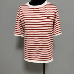 LACOSTE ボーダーニットカットソー レッド×ホワイト 36