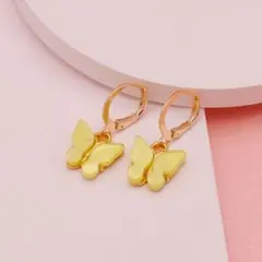 イエロー アクリル 蝶 バタフライ フープ ピアス 黄色 ブラブラ #C29-2