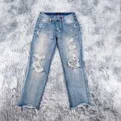 《one way》デニム　(S) ダメージジーンズ　ライトブルー　ストレート