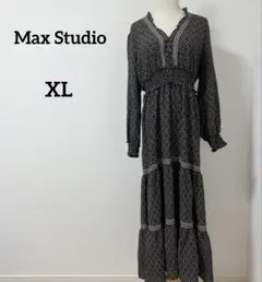 一点もの✨Max Studio 長袖Vネック　ティアードマキシドレス　XL