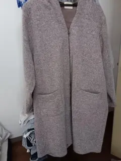 フード付きロングコート ベージュ系