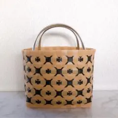 プラかごバッグ プラカゴ PPバンド ハンドメイド 花柄 ブラック ベージュ
