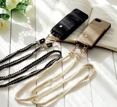 編み紐ショルダーストラップ付き　iphoneSE　軽量　落下防止　ブラック