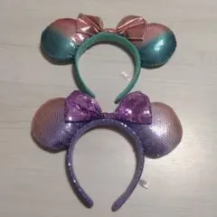 ミニー 紫ピンクラメ　緑ピンクラメ　グラデーションカチューシャセット。