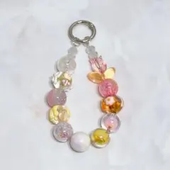 ハンドメイド　キーホルダー　キーリング　スマホストラップ　ビーズ　チューリップ