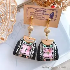 再販35 赤 フリンジ カラフル ピアス イヤリング タッセル オルテガ柄
