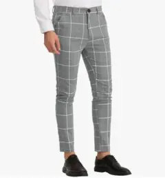 メンズパンツ チェック グレー カジュアル おしゃれ スラックス