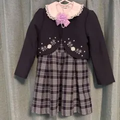 ネイビー フォーマル ドレスセット 120cm チェック柄
