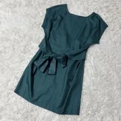 【c5759】✨美品✨JUSGLITTY ワンピース 膝丈　リボン　グリーン