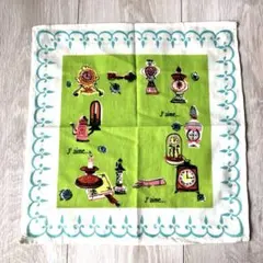 【匿名配送 ハンドメイド】ヴィンテージ風デザイン　コットン　ハンカチ グリーン