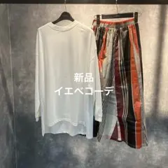 【新品】【イエベさん向け】白ロンT×柄プリーツスカート 上下セット