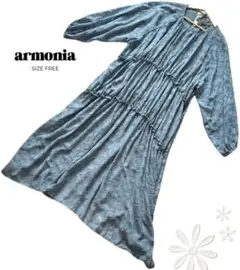 【美品】armonia レースライクロングワンピース 青 フリー ゆったり