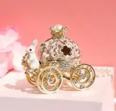 ピンク桜うさぎ馬車ジュエリーボックス、指輪ネックレスイヤリング収納、ギフトに最適