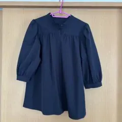 UNITED ARROWSバンドカラーギャザーブラウスネイビー 美品