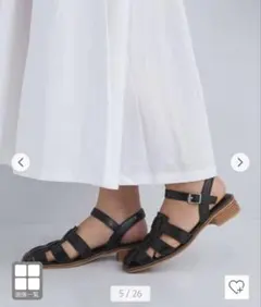 【美品】グリーンレーベルリラクシング スクエア グルカサンダル 黒のサムネイル