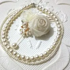 3点セット☆ブローチ　ネックレス2点　セット　シフォン　イミテーションパール