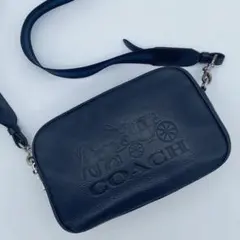 美品 コーチ レザー ショルダーバッグ ホースアンドキャリッジ ネイビー