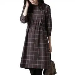 23区 チェックフレアワンピース 千鳥格子 ワインレッド