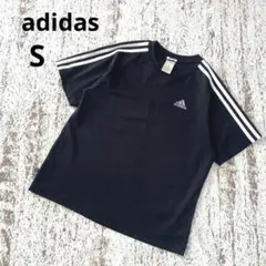 アディダス 半袖 Tシャツ S 黒 スポーツ ロゴ 3本ライン ロゴ シンプル