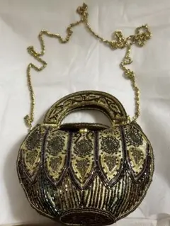 ビーズ刺繍 ゴールド ハンドバッグ