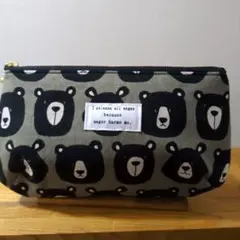 ハンドメイド 底角丸 ファスナーポーチ キョトーンベア