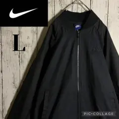 NIKE 90s ウーブンジャケット　刺繍ロゴ　切替　スウォッシュ　L 紺　黒