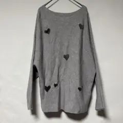 グレー ハー刺繍 ニットセーター キラキラ　長袖