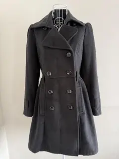 黒 ウール混紡 ダブルブレスト ピーコート
