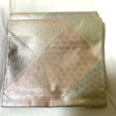 正絹 モダンな格子柄 袋帯 美品 六通 シルバー　卒業式や入学式に素敵