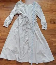 GRL ロングワンピース 長袖 ウエストゴム 裏地付き背面ファスナー Mサイズ