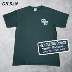 ギルダン Tシャツ M 深緑 野球 バックプリント 古着 半袖 メンズ 輸入