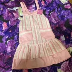 Happy Loco ガーリーティアードストライプ　ピンク　エプロン M〜L