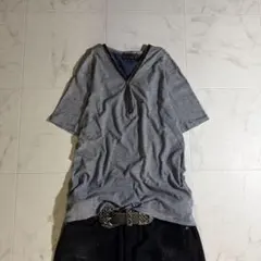 00s Y2K NICOLE Border Henley s/s Grunge