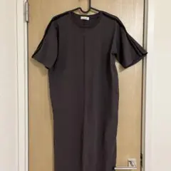 ダークグレー ストライプ 半袖 ロングワンピース