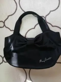 【極美品】Mary Quant 黒 リボン付きハンドバッグ（ナイロン）
