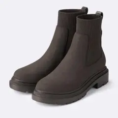 リブニットソックスブーツ ダークブラウン