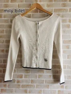 mily bilet 裾配色ロゴ刺繍コンパクトニットカーディガン　XL