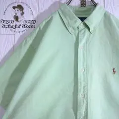 人気 ラルフローレン 半袖シャツ 2XL グリーン 刺繍 ボタンダウン 古着