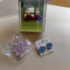 和風ピアス３点（扇形、小花、ガラス製）