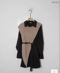 【DHOLIC】アシンメトリックニットシャツセットアップ 黒