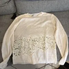ZARA ホワイト レースデザイン ニット M