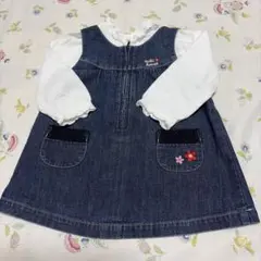 ミキハウス★ジャンパースカート デニム風　サイズ80 カットソー 付