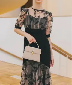 花柄リボンパフスリーブマーメイドワンピースドレス - メルカリ