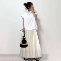 フレアチュールスカートアイボリー　ロングスカート