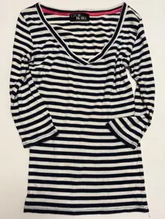 CECIL McBEE ボーダー柄 五分袖カットソー