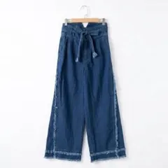 リリーブラウン フリンジデニム　ワイドパンツ リボンベルト付 サイズ0 S 綿のサムネイル