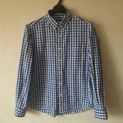 SHIPS 青系色と白のチェック柄 M 　綿95%ボタンダウンシャツ
