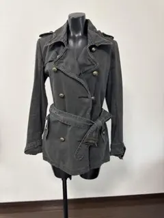 グレー ダブルブレストジャケット ウエストベルト付き
